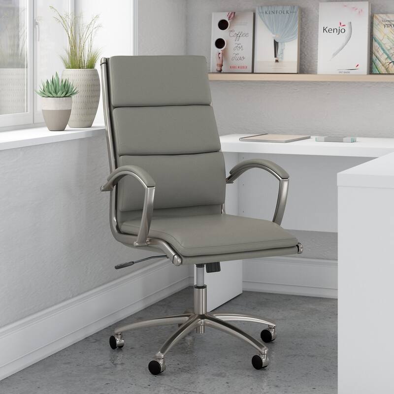 Echo High Back Leather Executive Chair by Bush Business Furniture - Light Gray Leather