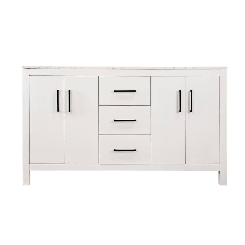 KitchenBathCollection Copenhagen 60" Double Bathroom Vanity with Engineered Marble Top