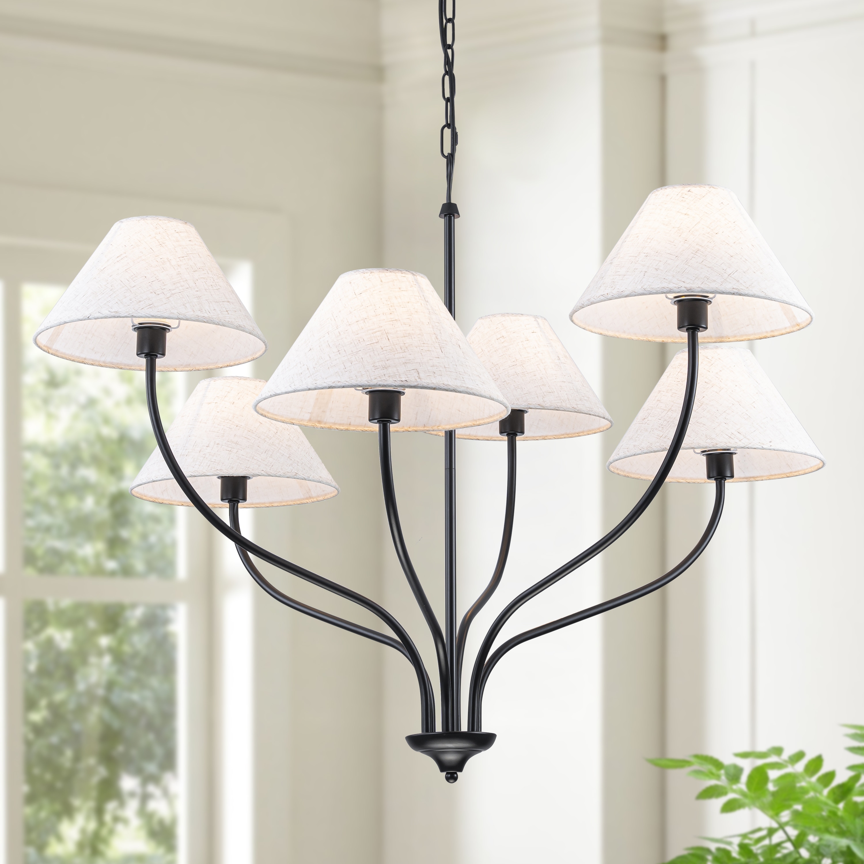 Starsky 6-Light Modern Dimmable Chandelier With White Fabric Shade