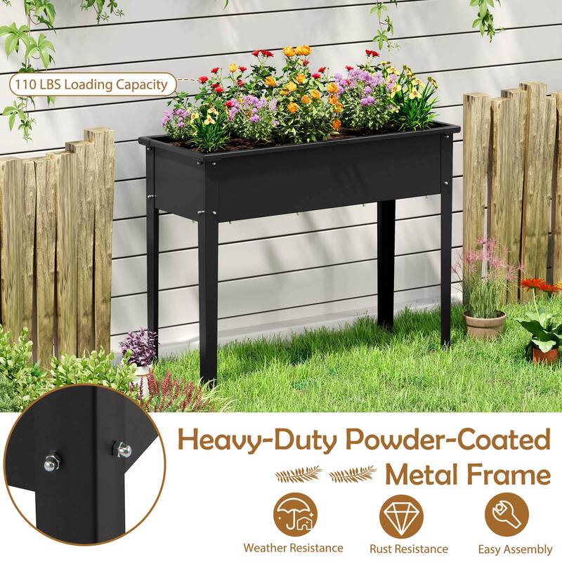 Metal Raised Garden Bed Elevated Planter Box w/Legs & Drainage Holes