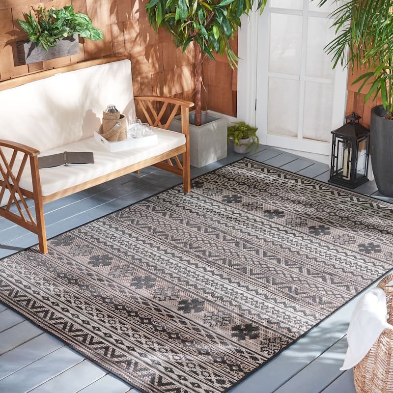 SAFAVIEH Havana Kosumo Geometric Indoor/ Outdoor Waterproof Rug - 9' x 12' - Brown/Black