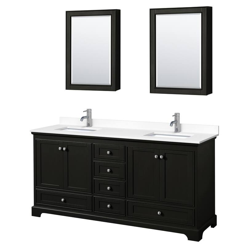 Wyndham Collection Deborah 72" Free Standing Double Basin Vanity Set - Dark Espresso / White Cultured Marble Top /