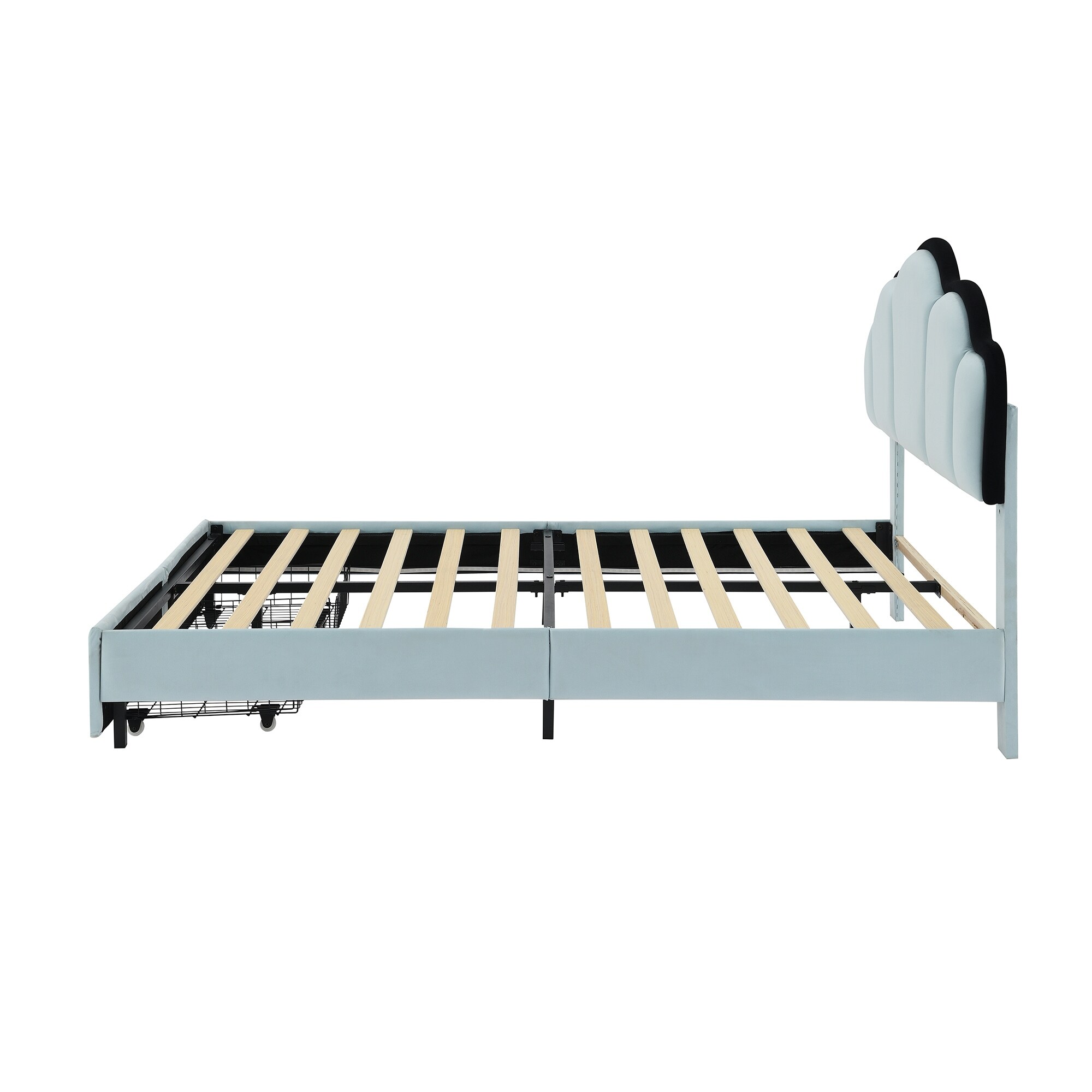 Blue Crown Shell Bed Full Princess Bed with Lighting Strip, 2