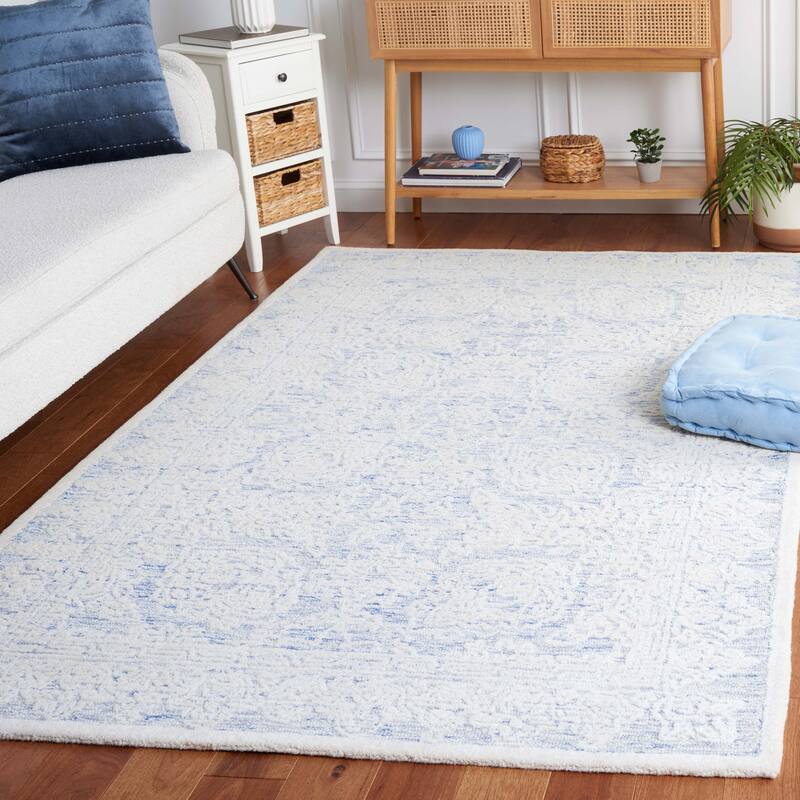 SAFAVIEH Handmade Ebony Minh Modern Wool Rug - 9' x 12' - Blue/Ivory