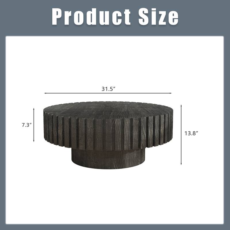 GDFStudio - Norwyn Minimalist Aesthetics Round Coffee Table with Sturdy Base and Handcrafted Relief Carving - 31.5"W