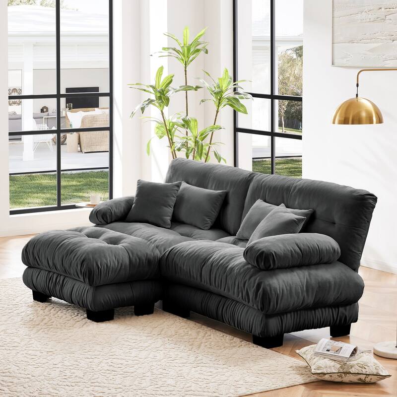 Rossetta Exquisite Stylish Design Chenille Cloud Look Couch Sectional Wide Arm Sofa with Convertible Ottoman and Pillows - Gray