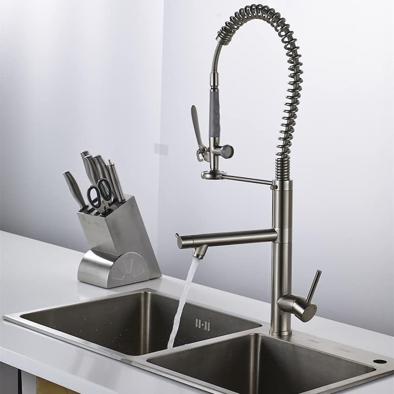 Stainless Steel Single Handle Kitchen Faucet with Pull Down Sprayer - Brushed Nickel