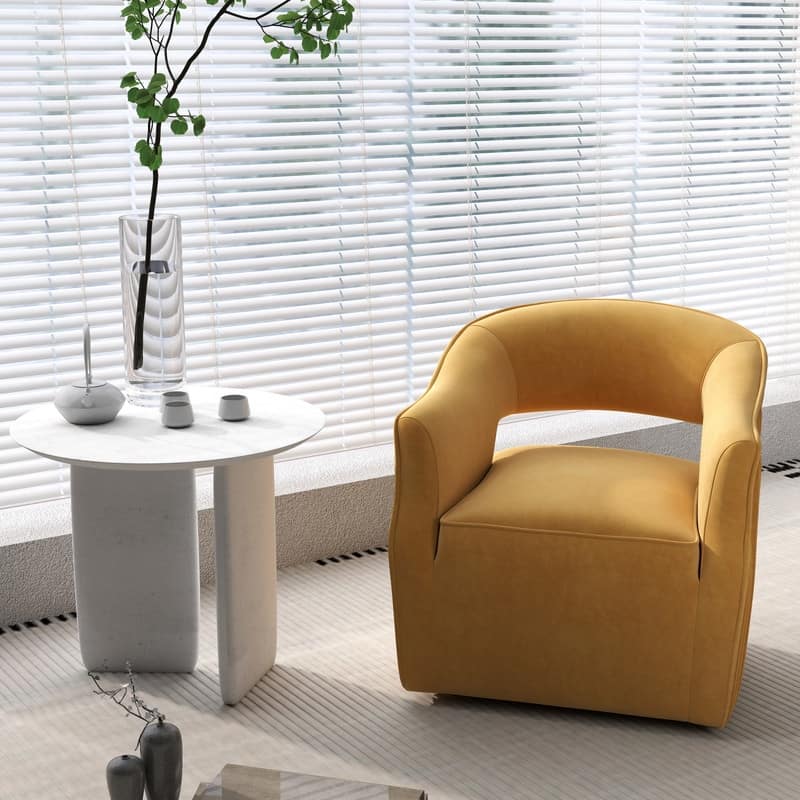 SEYNAR Modern Glam Velvet 360 Degree Swivel Open-Back Accent Armchair - Yellow