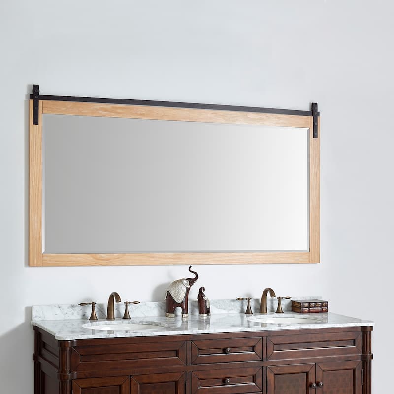 Cortes 72" Bathroom Vanity Barndoor Wall Mirror in Pine
