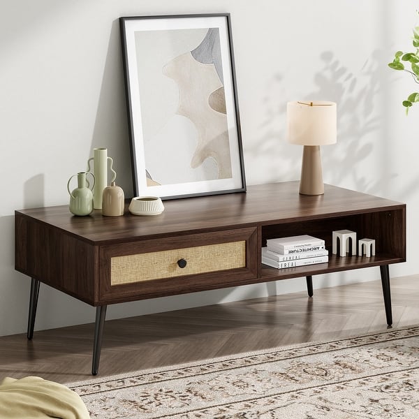 Wooden Coffee Table with Drawer and Shelf - Bed Bath & Beyond - 43630329