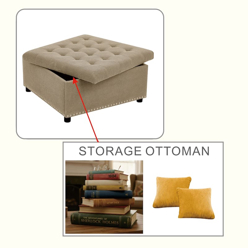 Square Tufted Upholstered Storage Ottoman with Nailhead Trim