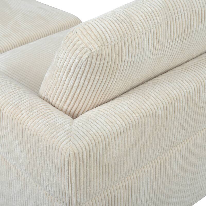 L Shaped Modular Sectional Sofa with Ottoman, Corduroy Upholstered Sleeper Sofa Bed, Corner Sectional Couch with Wooden Legs