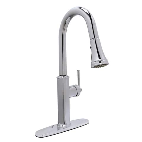 Crest Kitchen Faucet with Boost Sprayer & Optional Deck Plate, Chrome Finish - For 1 or 3 Hole Installation
