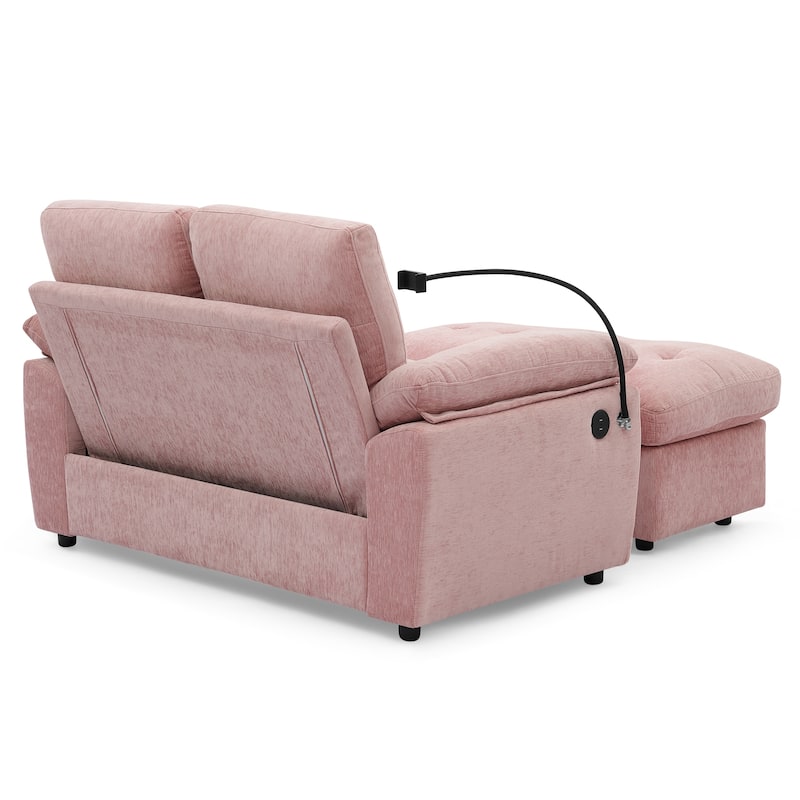 Double Recliner Chair with Adjustable Backrest, Storage Ottoman, USB Port & Phone Stand