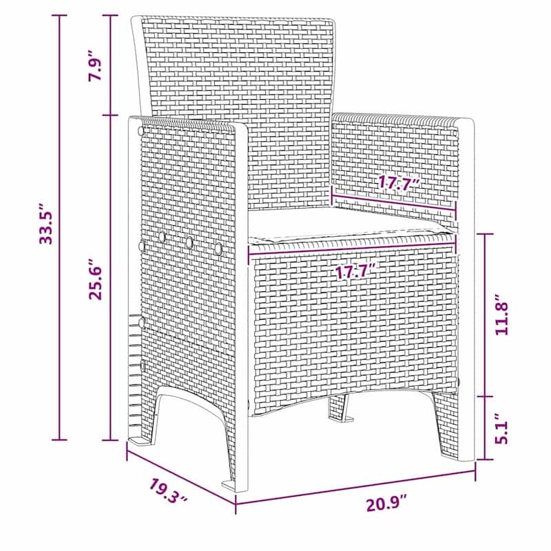 vidaXL Garden Chair 2/4 pcs Anthracite/Brown/White 53 x 49 x 85 cm PP - 53 x 49 x 85 cm