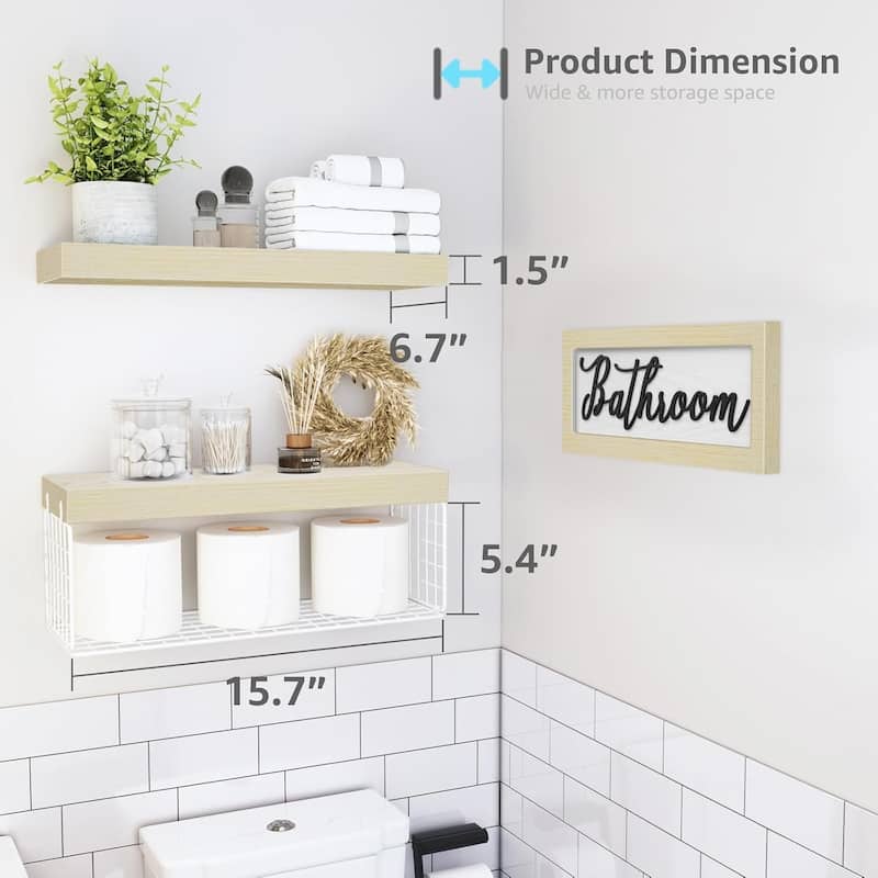 Toilet Bathroom Shelves - Paper Storage Wall Mount, Small Floating Shelves 2+1 Set