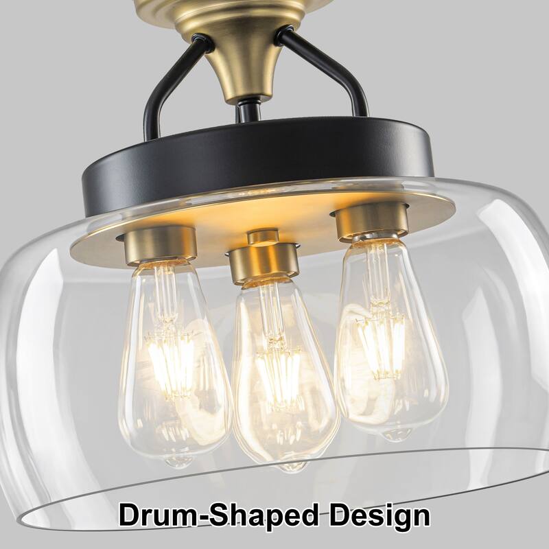 Starsky 3-Light Modern Clear Glass Dome Flush Mount Ceiling Light, Thick One-Piece Drum Shade