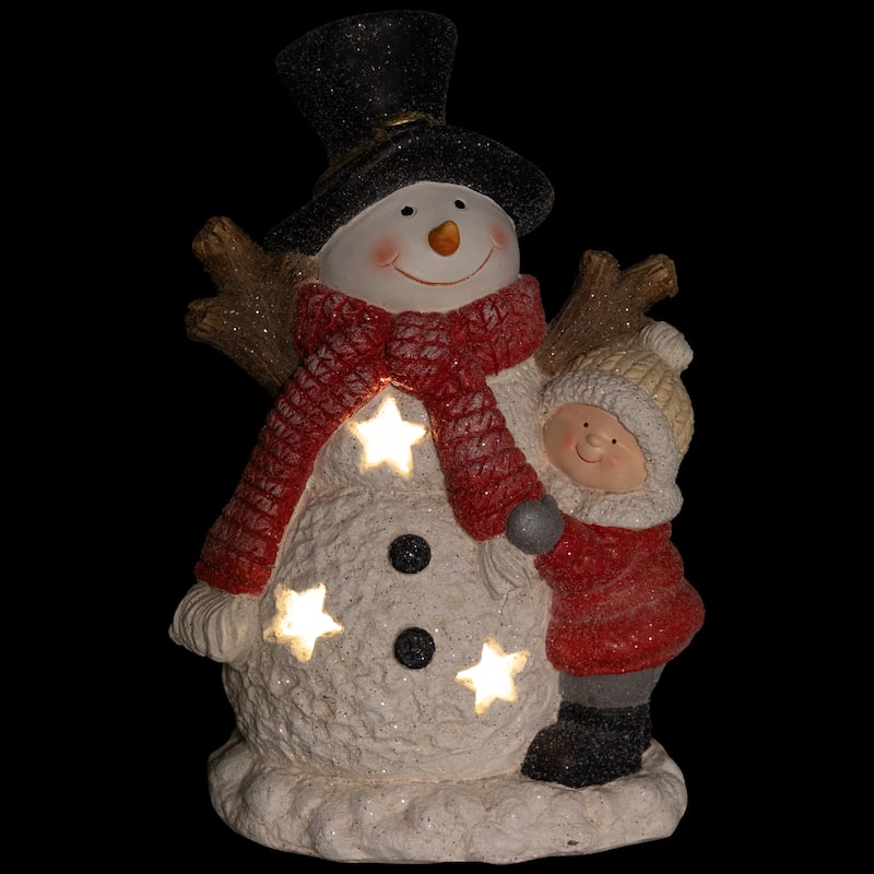 Lighted Snowman and Boy Christmas Decoration - 18" - Clear LED Lights