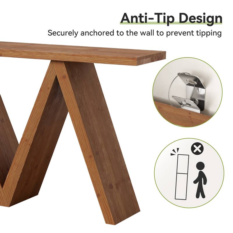63'' Solid Wood Console Table with M-Shaped Base for Entryway, Hallway, Living Room, or Behind Sofa