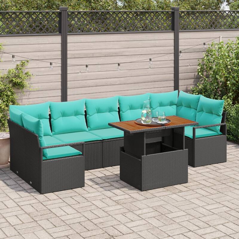 vidaXL 8 Piece Garden Sofa Set with Cushions Black Poly Rattan - 113.8×48×27.2