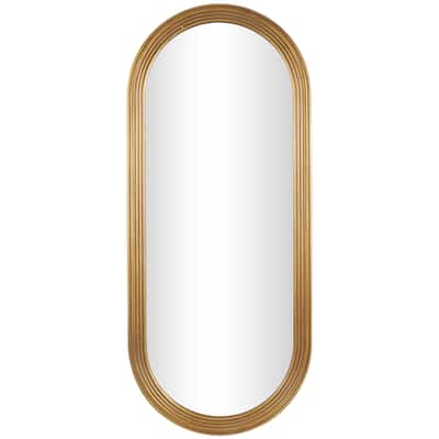 Wooden Oval Room Wall Mirror with Dimensional Carved Frame - Brown - Roche River Decor