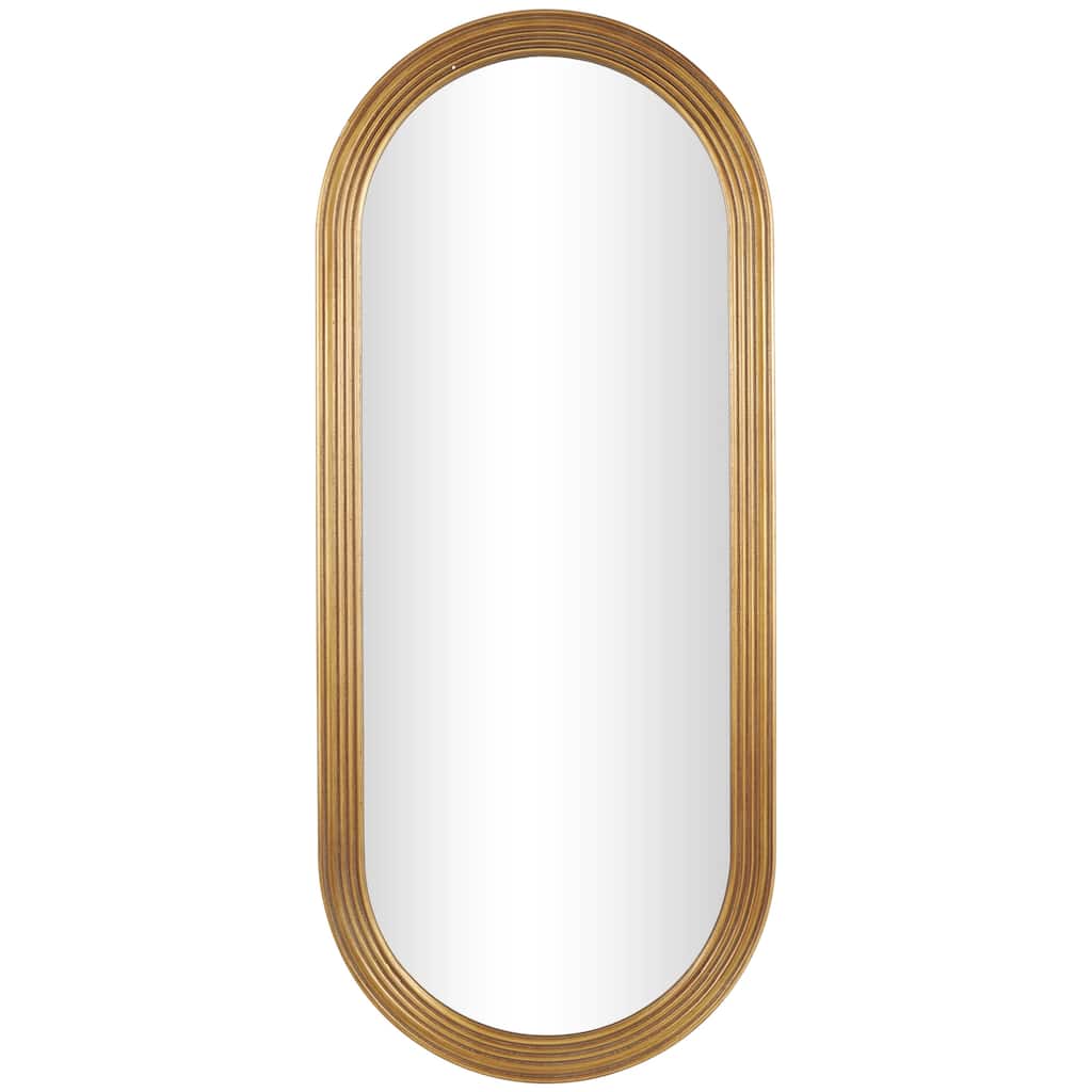 Wooden Oval Room Wall Mirror with Dimensional Carved Frame - Brown - Roche River Decor