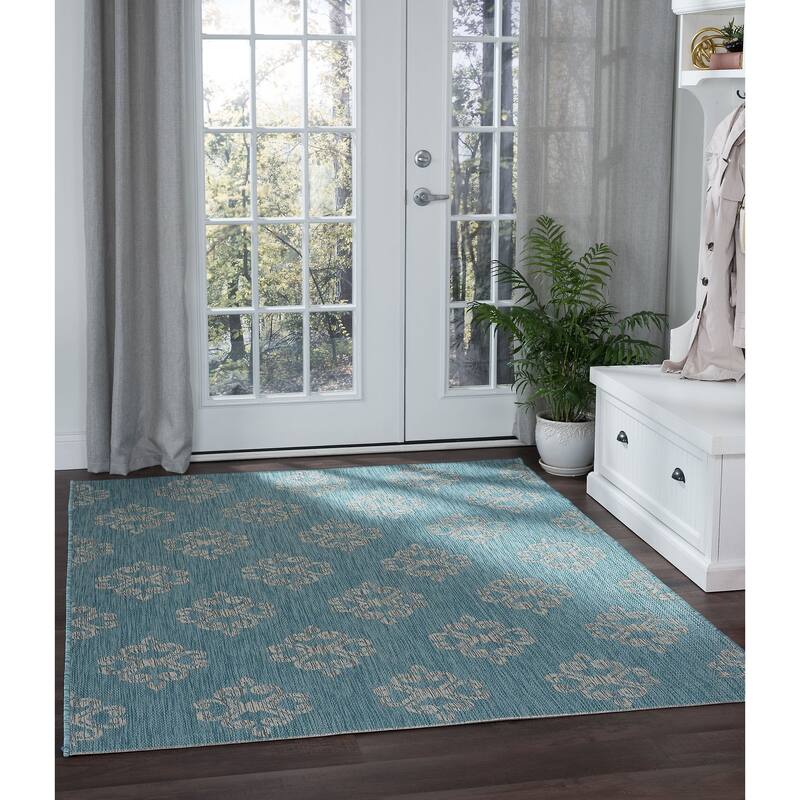 Colonnade Transitional Scroll Indoor/Outdoor Area Rug - 7'10'' x 10'3'' - Aqua