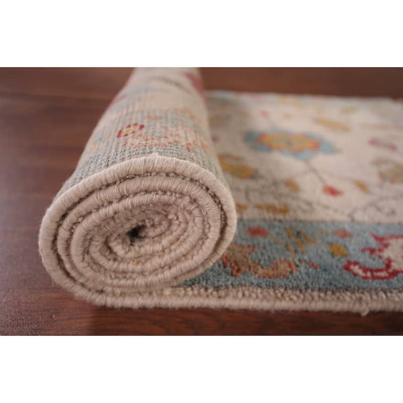 Floral Ivory Oushak Oriental Foyer Rug Handmade Wool Carpet - 2'6"x 5'10"