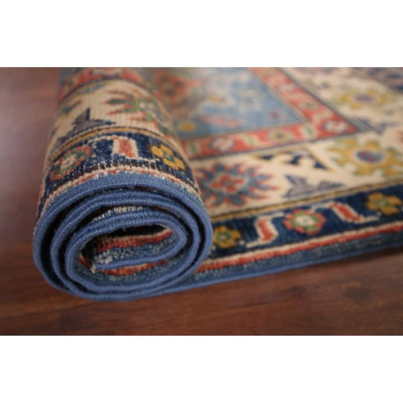 Blue Kazak Foyer Rug Handmade Floral Wool Handmade Wool Carpet - 2'7" x 4'0"