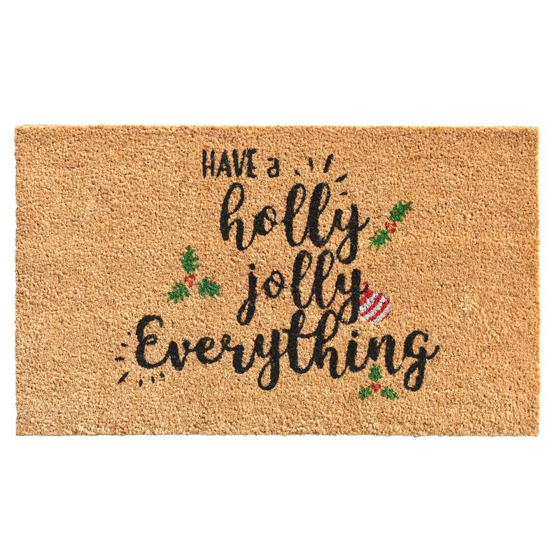 HomeRoots 17" X 29" Brown Black And Green Christmas Outdoor Coir Door Mat - 17.00' X '29.00