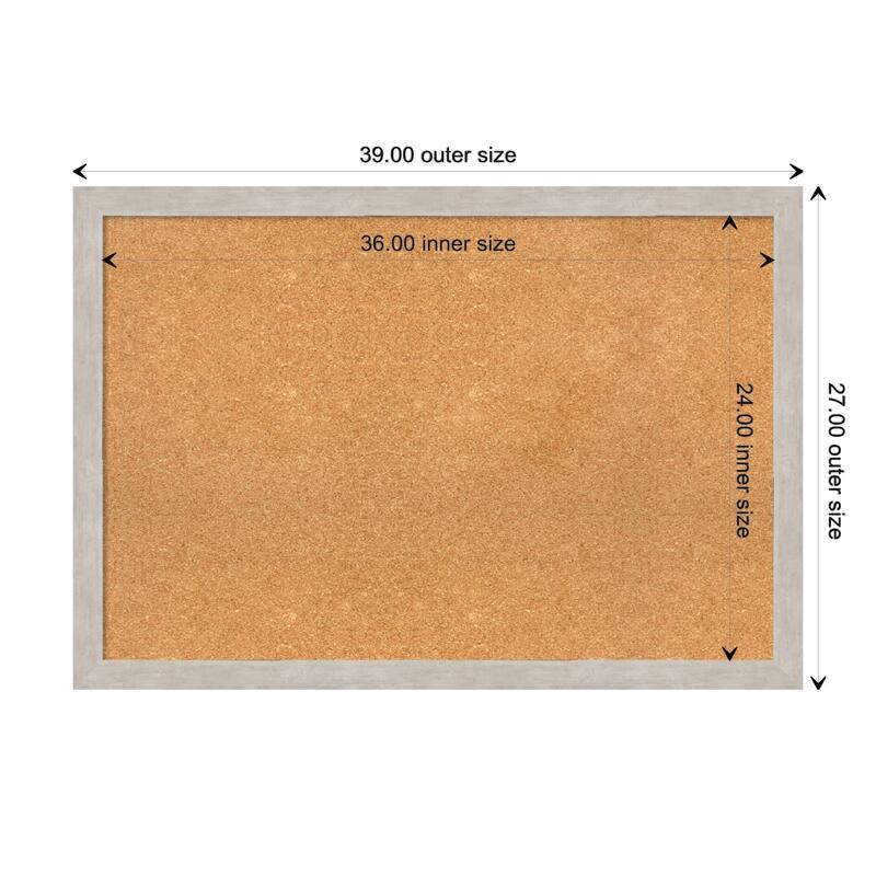 Marred Wood Framed Natural Corkboard Bulletin Board - Marred Silver - Board Size 36x24