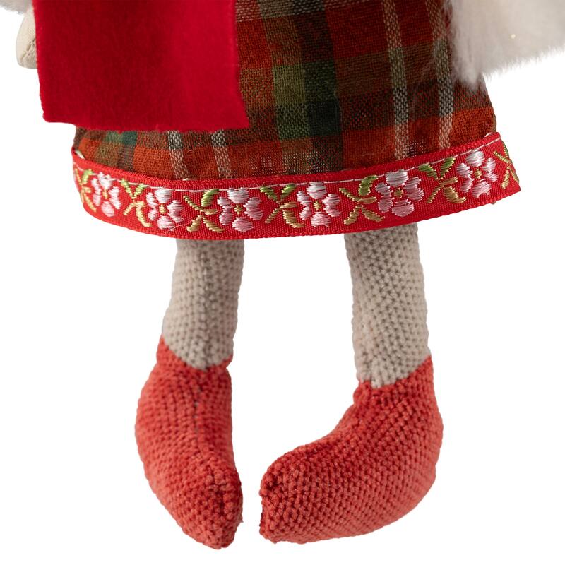 Plaid Angel Girl with Braided Pigtails Christmas Ornament - 8.5" - Red and Cream