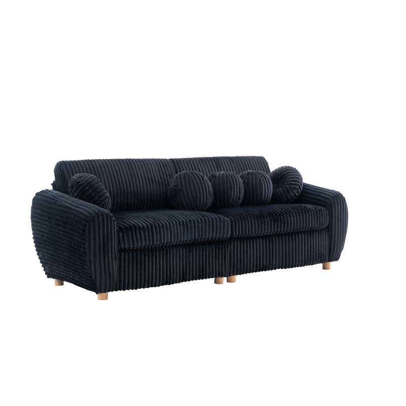 Modern Corduroy 2-Seater Sofa, Corner sofa with Solid Wood Frame, for Living Room and Apartment, Black