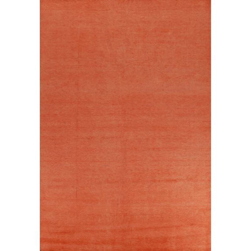 Hand Knotted Oriental 100% Wool Carpet Modern Solid Oranges & Rust Gabbeh Area Rug - 12' 1'' X 9' 0''