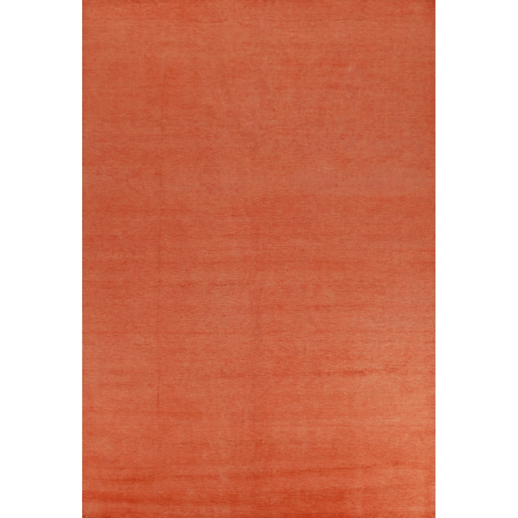 Hand Knotted Oriental 100% Wool Carpet Modern Solid Oranges & Rust Gabbeh Area Rug - 12' 1'' X 9' 0''