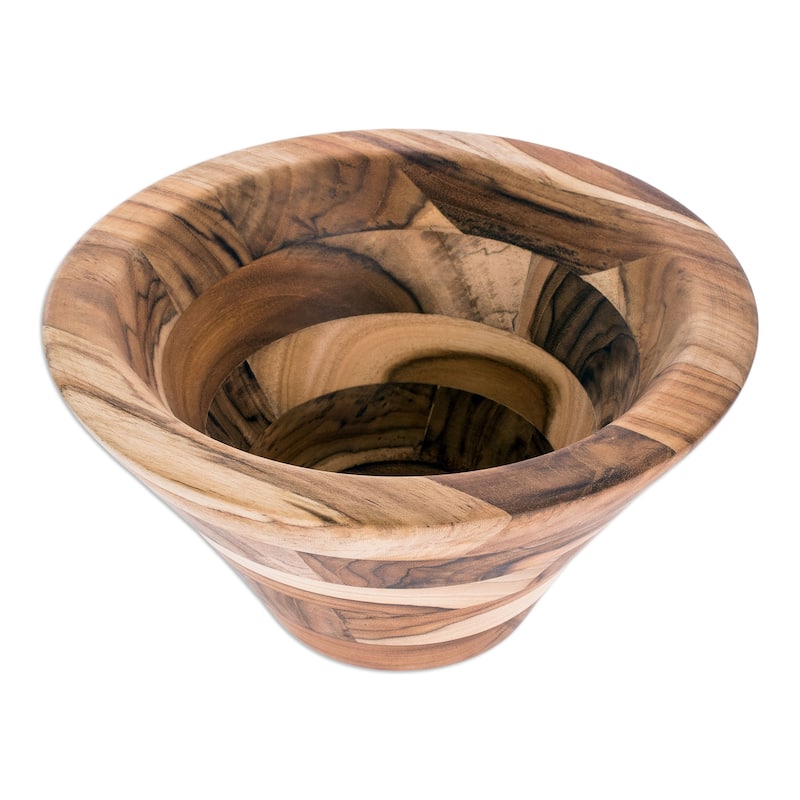 Novica Handmade Natural Mosaic Teak Wood Fruit Bowl