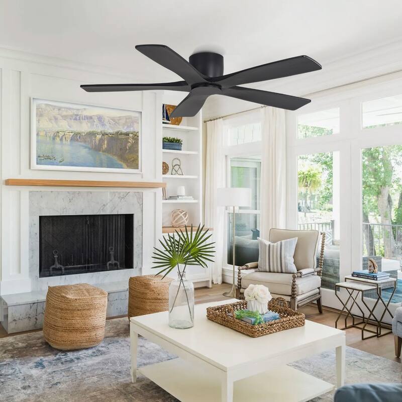 MLiAN 5 Soild Wood Blades Dc Motor Indoor Flush Mount Standard Ceiling Fan With Remote