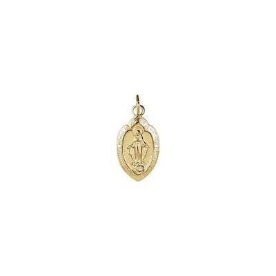 Curata 14k Yellow Gold 13x8mm Polished Oval Miraculous Medal Necklace, 16"