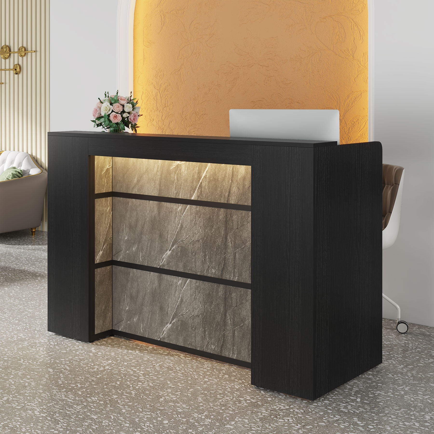63 Inch Reception Desk with LED Lights for Store Office