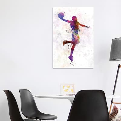 iCanvas "Young Man Basketball Player One Hand Slam Dunk" by Paul Rommer Canvas Print