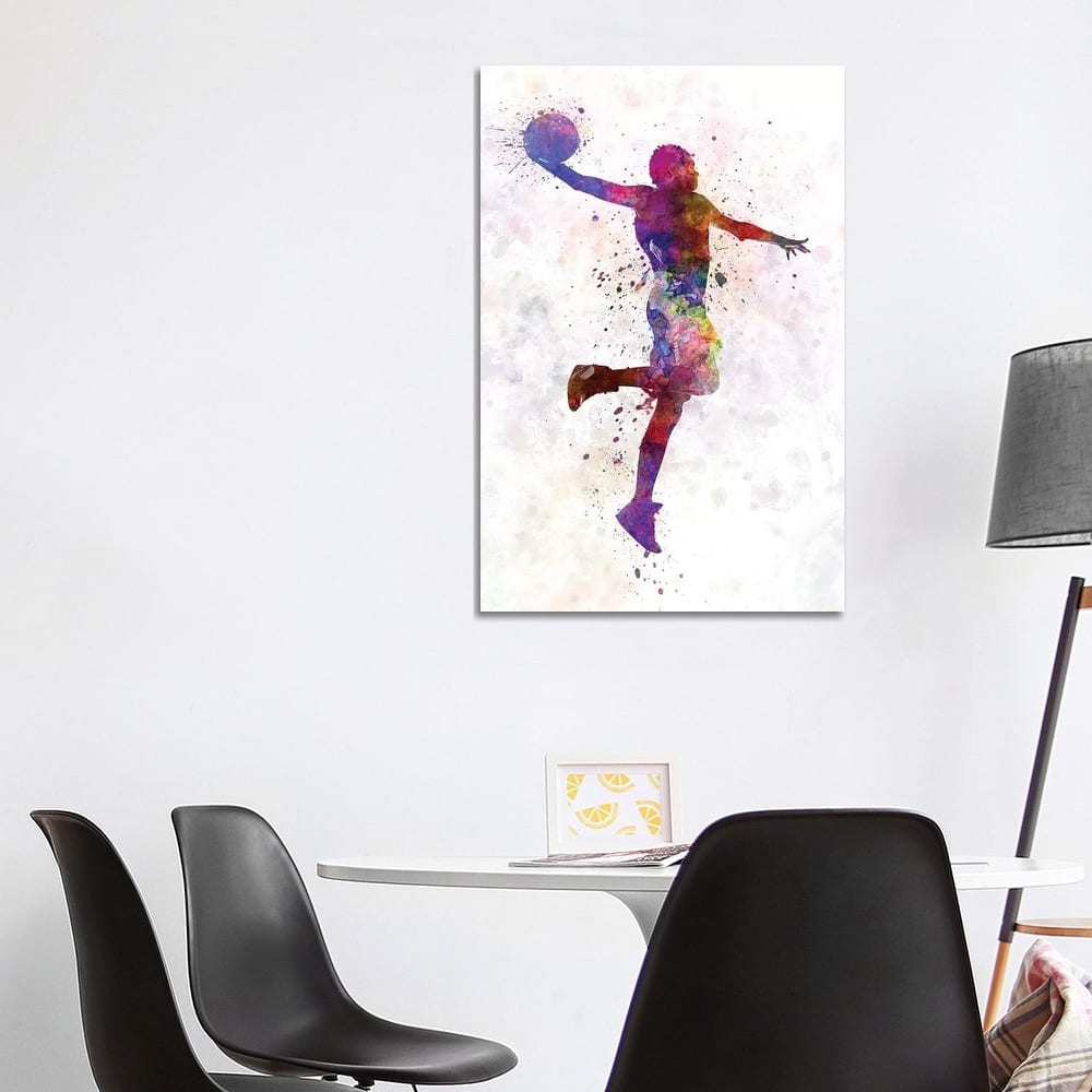 iCanvas "Young Man Basketball Player One Hand Slam Dunk" by Paul Rommer Canvas Print