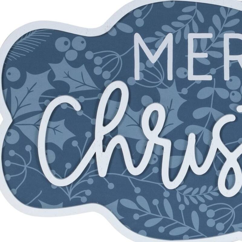 HomeRoots Set of Two Blue And White Christmas Home For The Holidays Wood Wall Decor