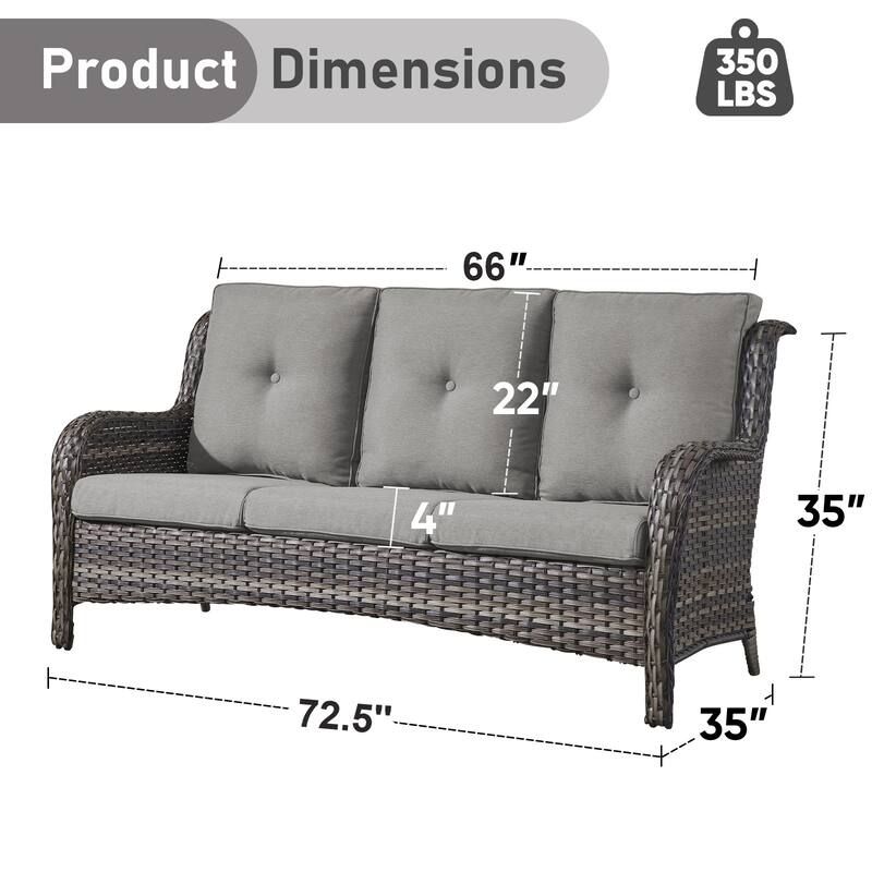 Pocassy 3-Seat Sofa Wicker Sofa Grey-Grey - Grey