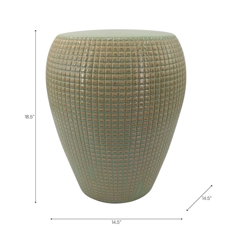 Ceramic Garden Stool Raised-Grid Texture for Home Use - 19" Green