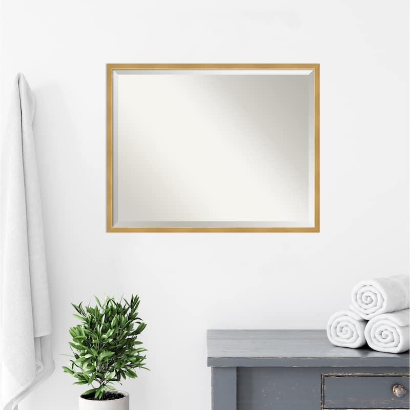 Beveled Wood Bathroom Wall Mirror - Svelte Polished Gold Frame
