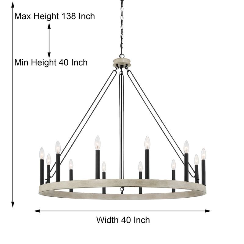 Update 12-light 40In Modern Farmhouse Wagon Wheel Chandelier - N/A