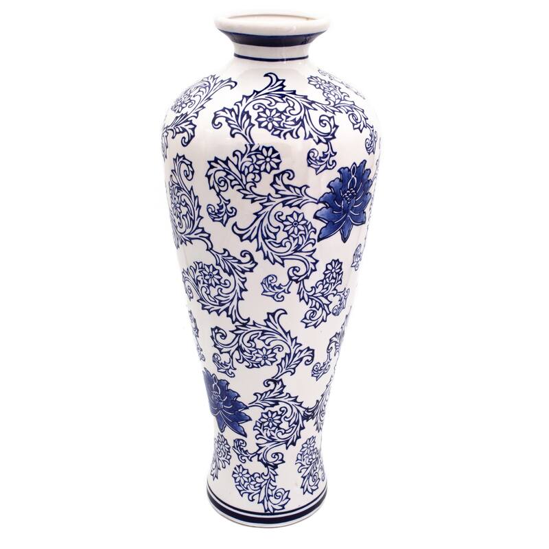 Euro Ceramica Blue Garden 20" White Tall Vase