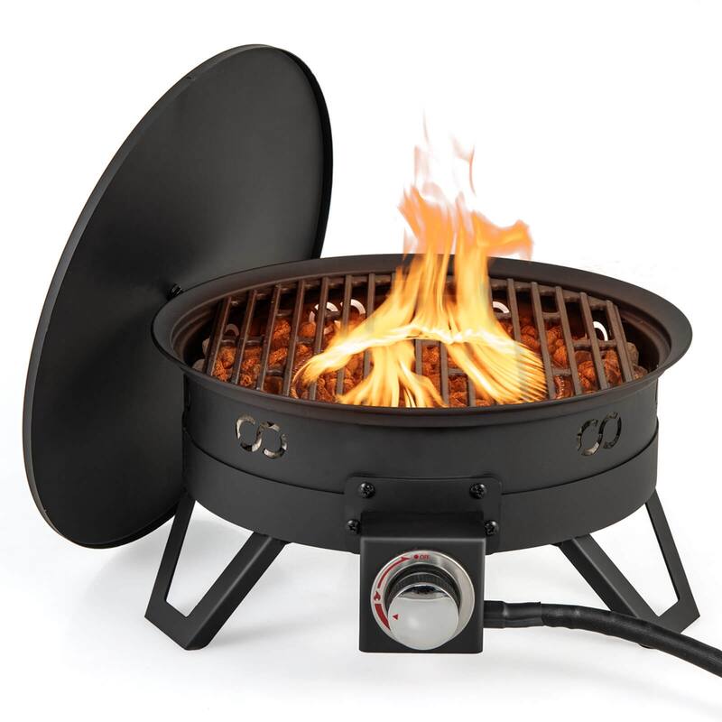 Costway 17" Portable Gas Fire Pit with Folding Legs & Removable Grill - See Details - Black
