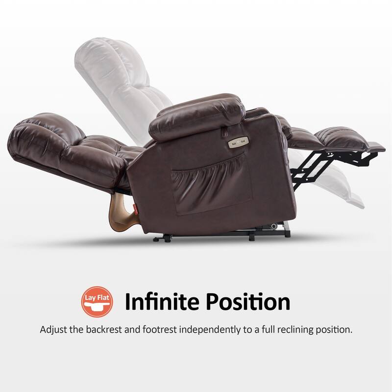 MCombo Medium Dual Motor Power Lift Recliner Chair Infinite Position, Massage and Heat, Extended Footrest, Faux Leather 7890