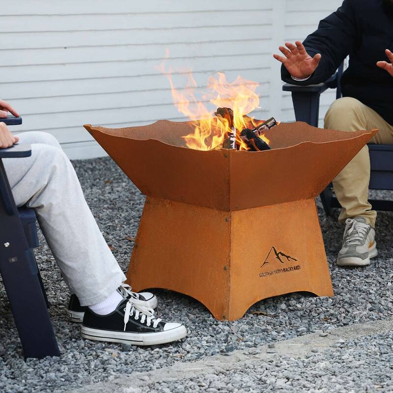 Aoodor 24" Rustic Corten Steel Fire Pit with 12" Stand, Rust Patina Finish, Detachable Wood-Burning Fire Bowl for Outdoors